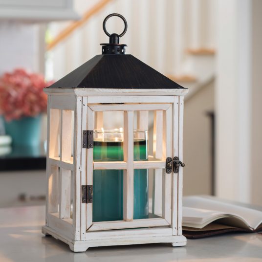 Weathered White Wooden Lantern Candle Warmer